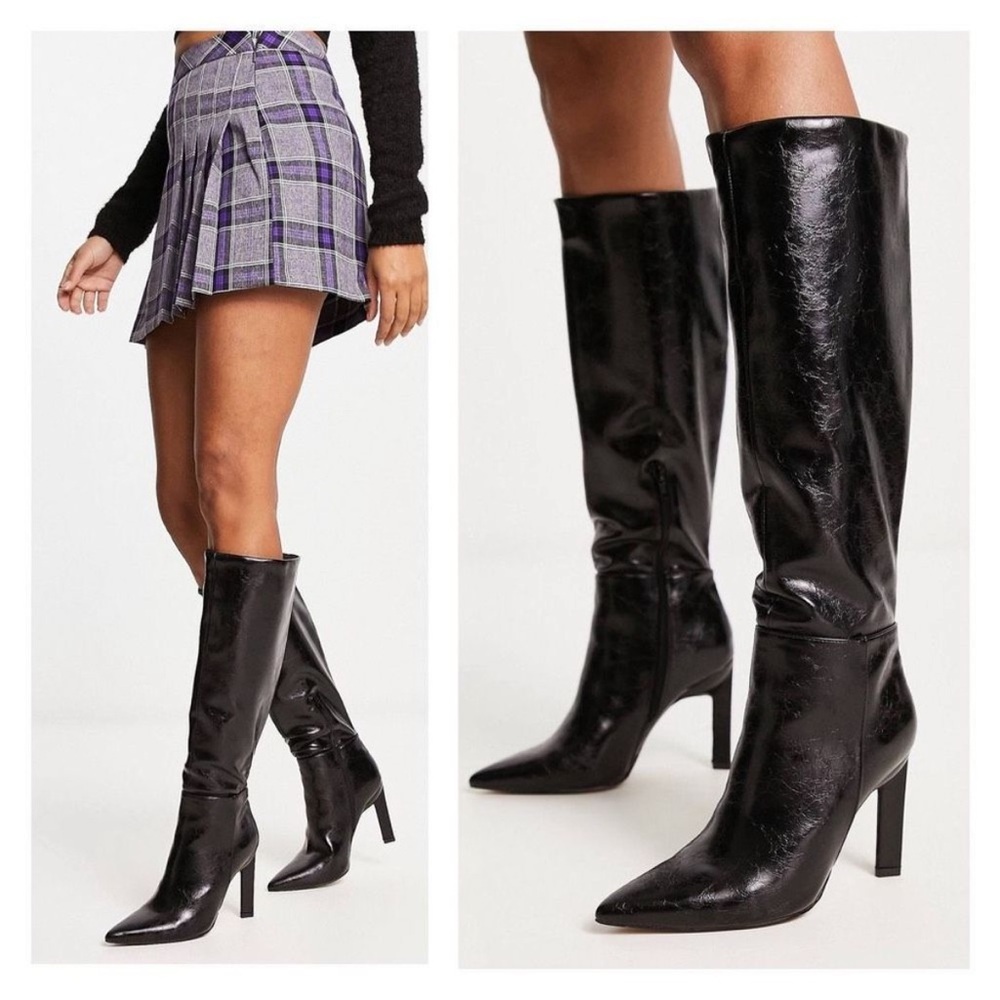 ASOS DESIGN Cancun Knee High Boots Black Size 6 NWT Pointed Toe Heeled Boots
